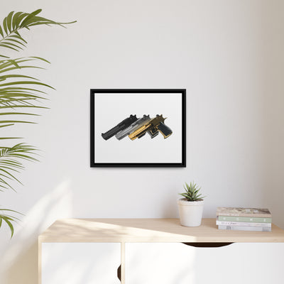 Super Power Pistol Trio Sherpa Blanket - Just The Piece - Black Framed Wrapped Canvas - Value Collection