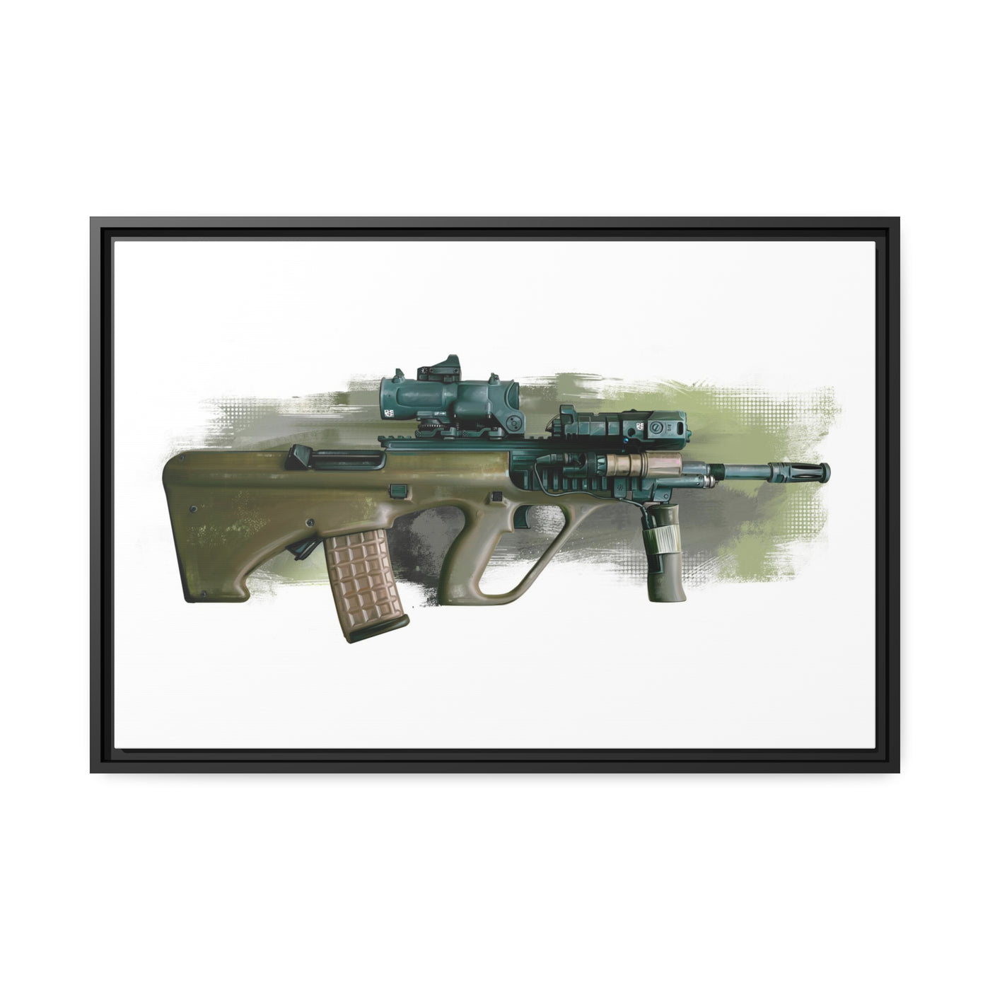 Universal Army Bullpup Rifle - Black Framed Wrapped Canvas - Value Collection