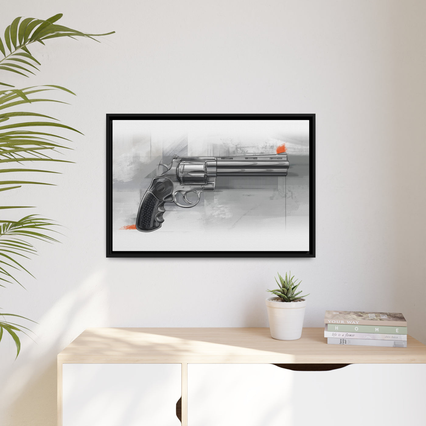 Stainless .44 Mag Revolver Painting - Black Framed Wrapped Canvas - Value Collection