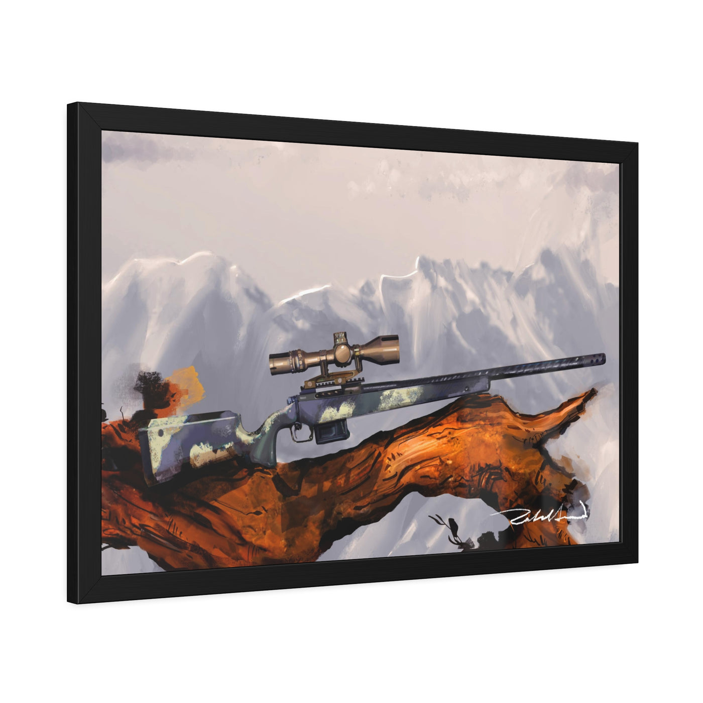 Carbon Fiber Bolt Action Hunting Rifle Painting - Black Frame - Value Collection