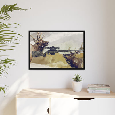 Elk Hunting Rifle Painting - Black Framed Wrapped Canvas - Value Collection