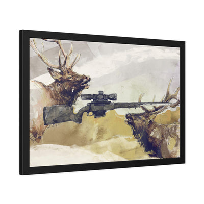 Elk Hunting Rifle Painting - Black Frame - Value Collection