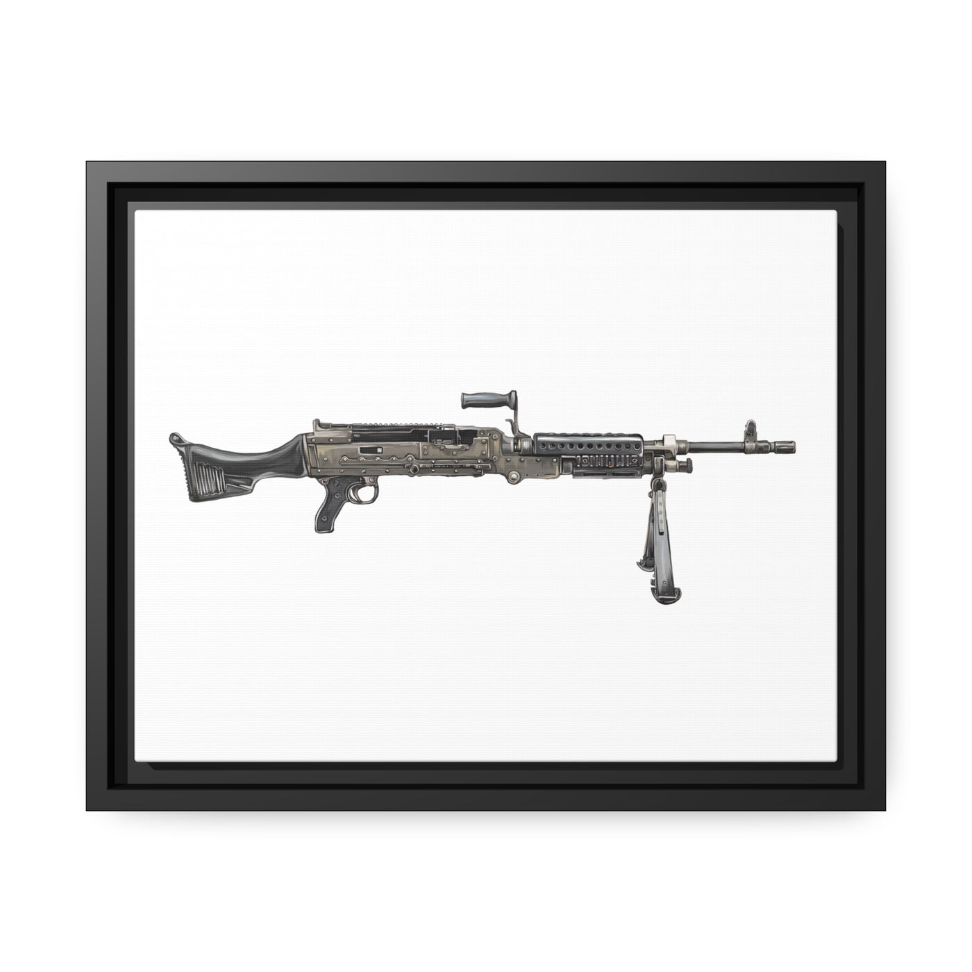 M240B - Belt Fed 7.62x51 Machine Gun - Just The Piece - Black Framed Wrapped Canvas - Value Collection