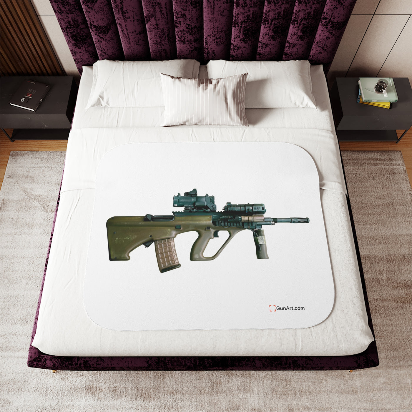 Universal Army Bullpup Rifle Sherpa Blanket - White Background - Just The Piece