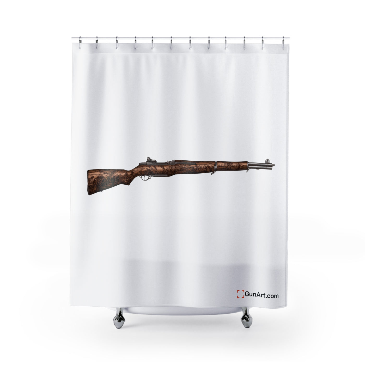 Honoring The Brave / M1 Garand / World War II D-Day Shower Curtains - Brown Gun - White Background