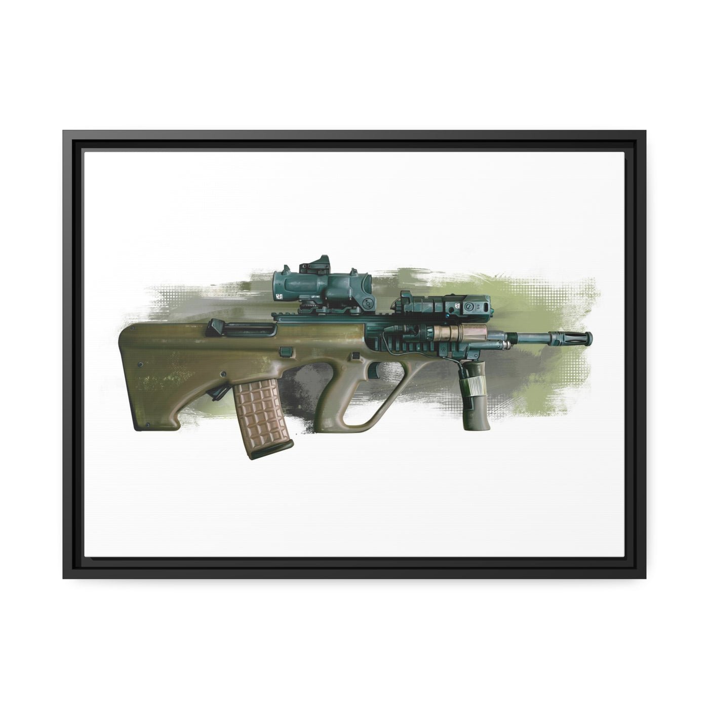 Universal Army Bullpup Rifle - Black Framed Wrapped Canvas - Value Collection