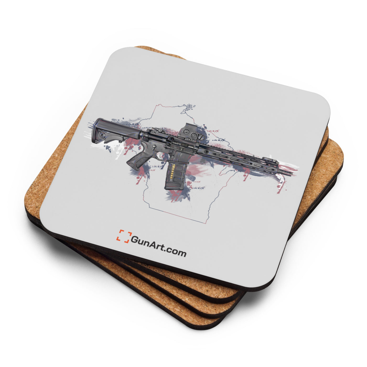 Defending Freedom - Wisconsin - AR-15 State Cork-back Coaster - Colored State