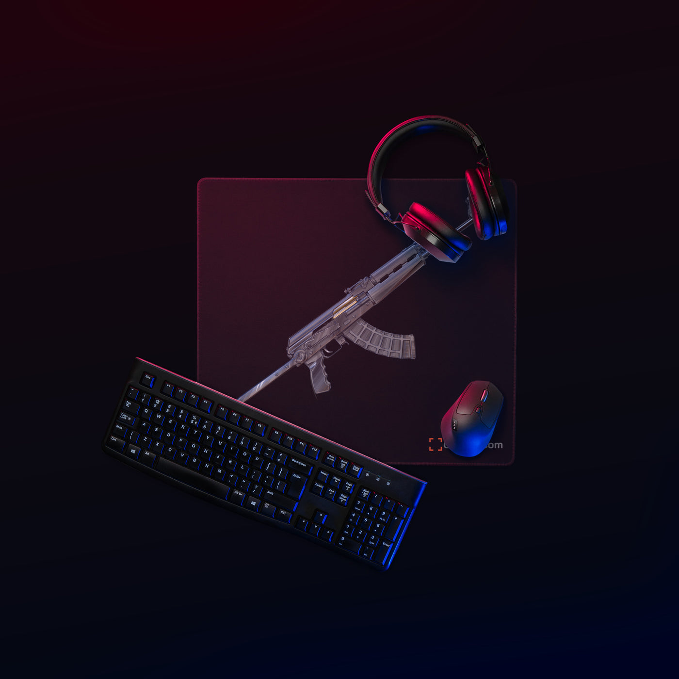 The Paratrooper / AK-47 Underfolder Gaming Mouse Pad - Just The Piece - Black Background