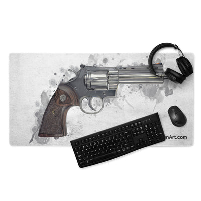 Wood & Stainless .357 Magnum Revolver Gaming Mouse Pad - Grey