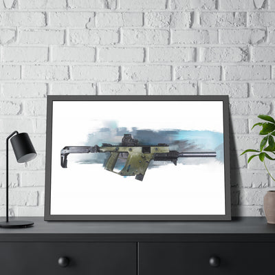 The Vindicator - Suppressed SMG Painting - Blue Background - Black Frame - Value Collection