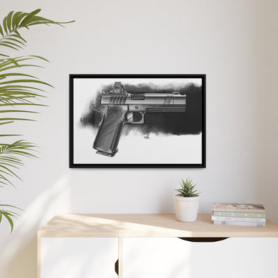 2011 Black & White Pistol Painting - Black Framed Wrapped Canvas - Value Collection