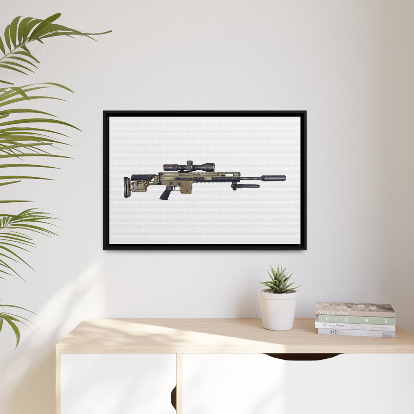 Socom Sniper Rifle Painting - Just The Piece - Black Framed Wrapped Canvas - Value Collection