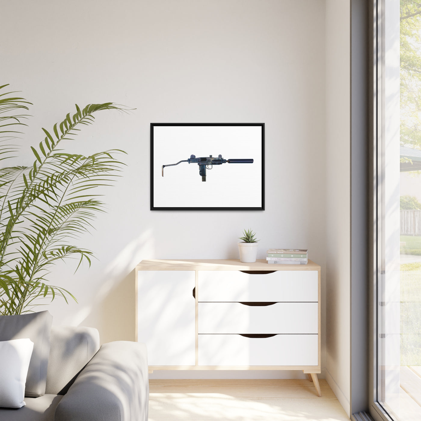 The Miniature Menace - Full Auto Subgun Painting - Just The Piece - Black Framed Wrapped Canvas - Value Collection