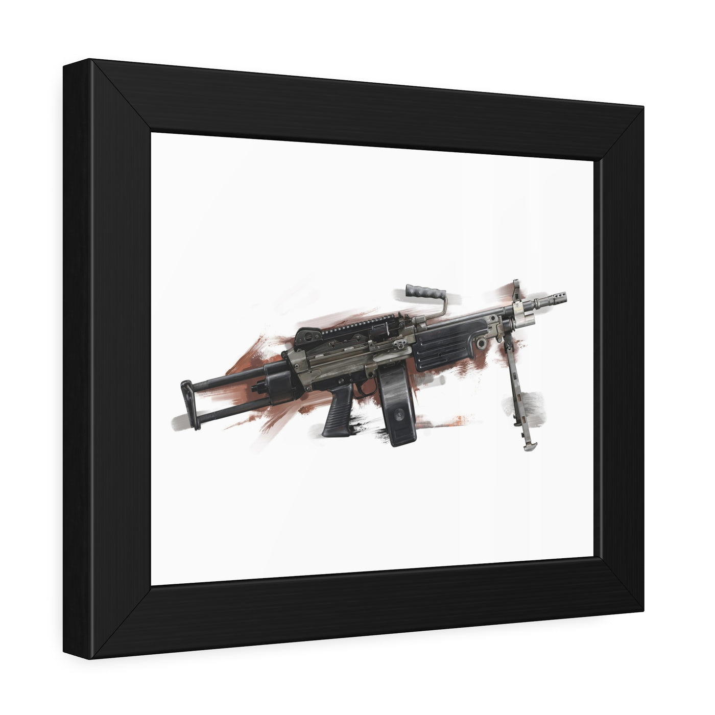 Belt-Fed 5.56x45mm Light Machine Gun Painting - Red Background - Black Frame - Value Collection