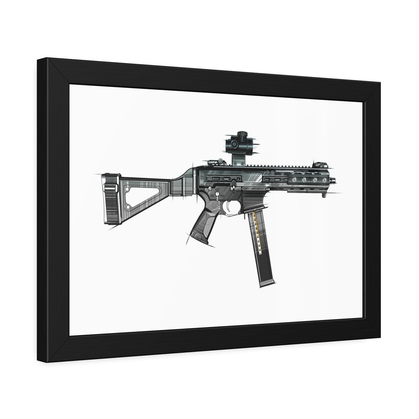 .45 Cal SMG Painting - Just The Piece - Black Frame - Value Collection