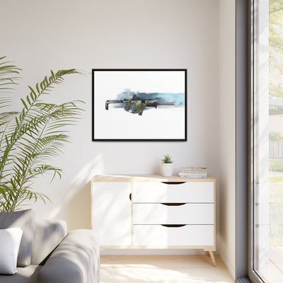 The Vindicator - Suppressed SMG Painting - Blue Background - Black Framed Wrapped Canvas - Value Collection