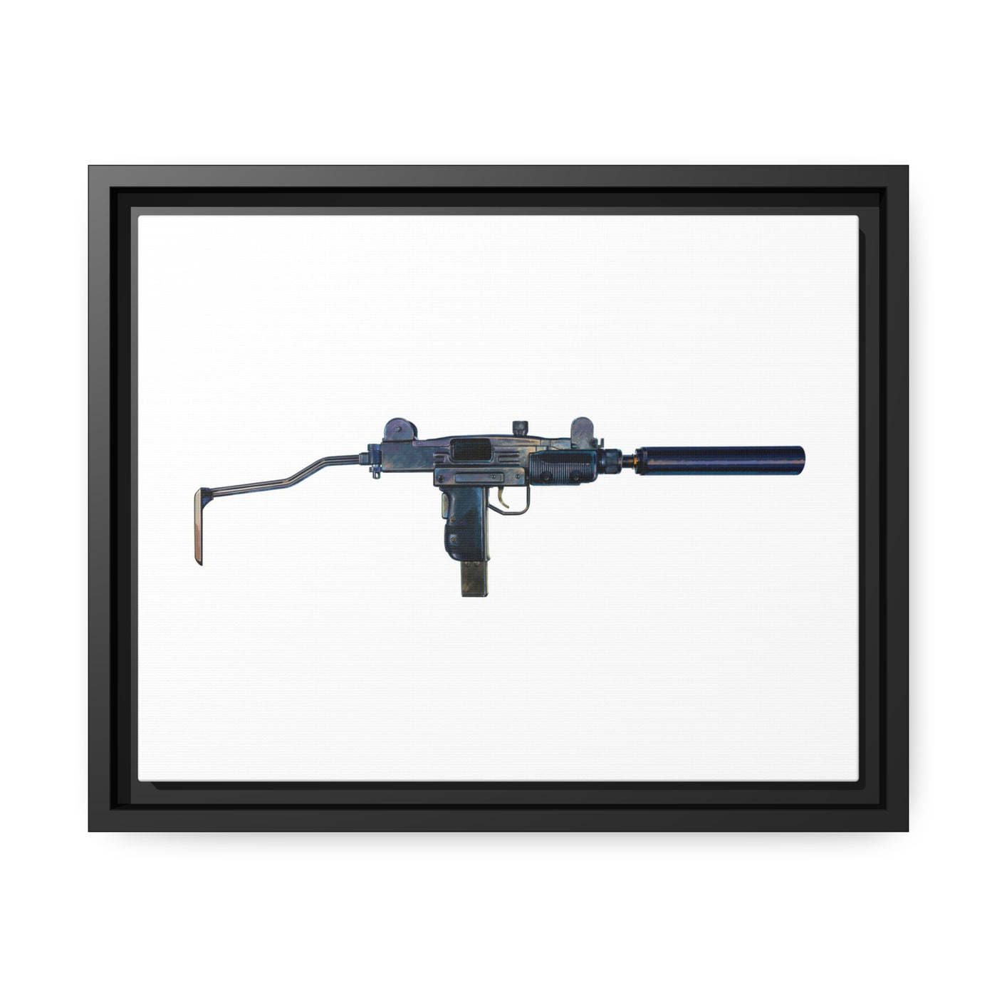 The Miniature Menace - Full Auto Subgun Painting - Just The Piece - Black Framed Wrapped Canvas - Value Collection