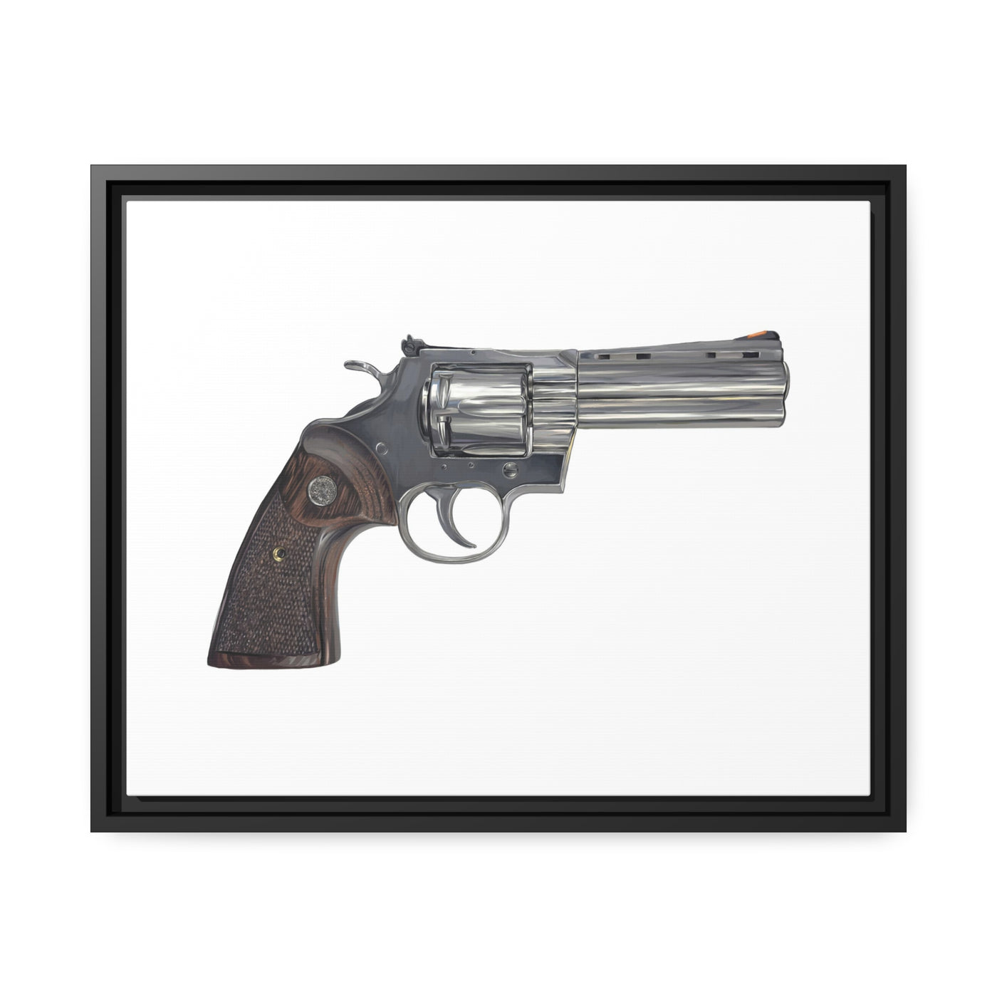 Wood & Stainless .357 Magnum Revolver Painting - Just The Piece - Black Framed Wrapped Canvas - Value Collection