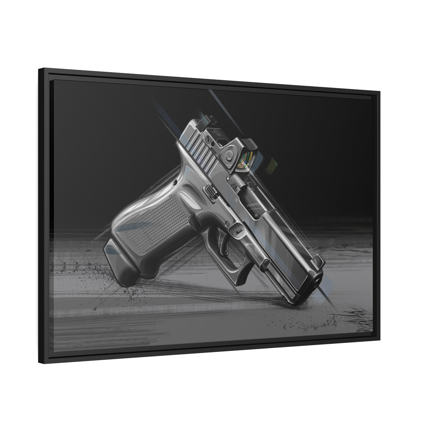 The Last Resort - OG Grey Poly Pistol Painting - Black Framed Wrapped Canvas - Value Collection