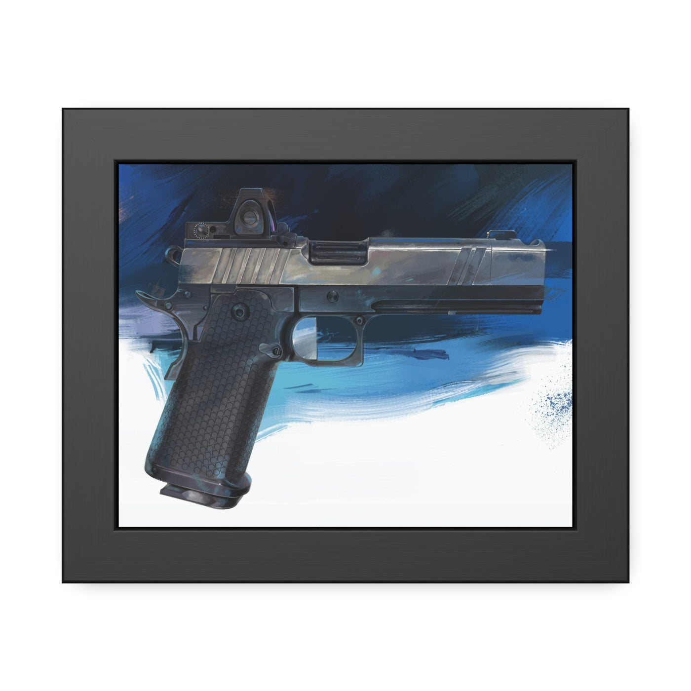 2011 Charlie - Pistol Painting - Dark Blue Background - Black Frame - Value Collection