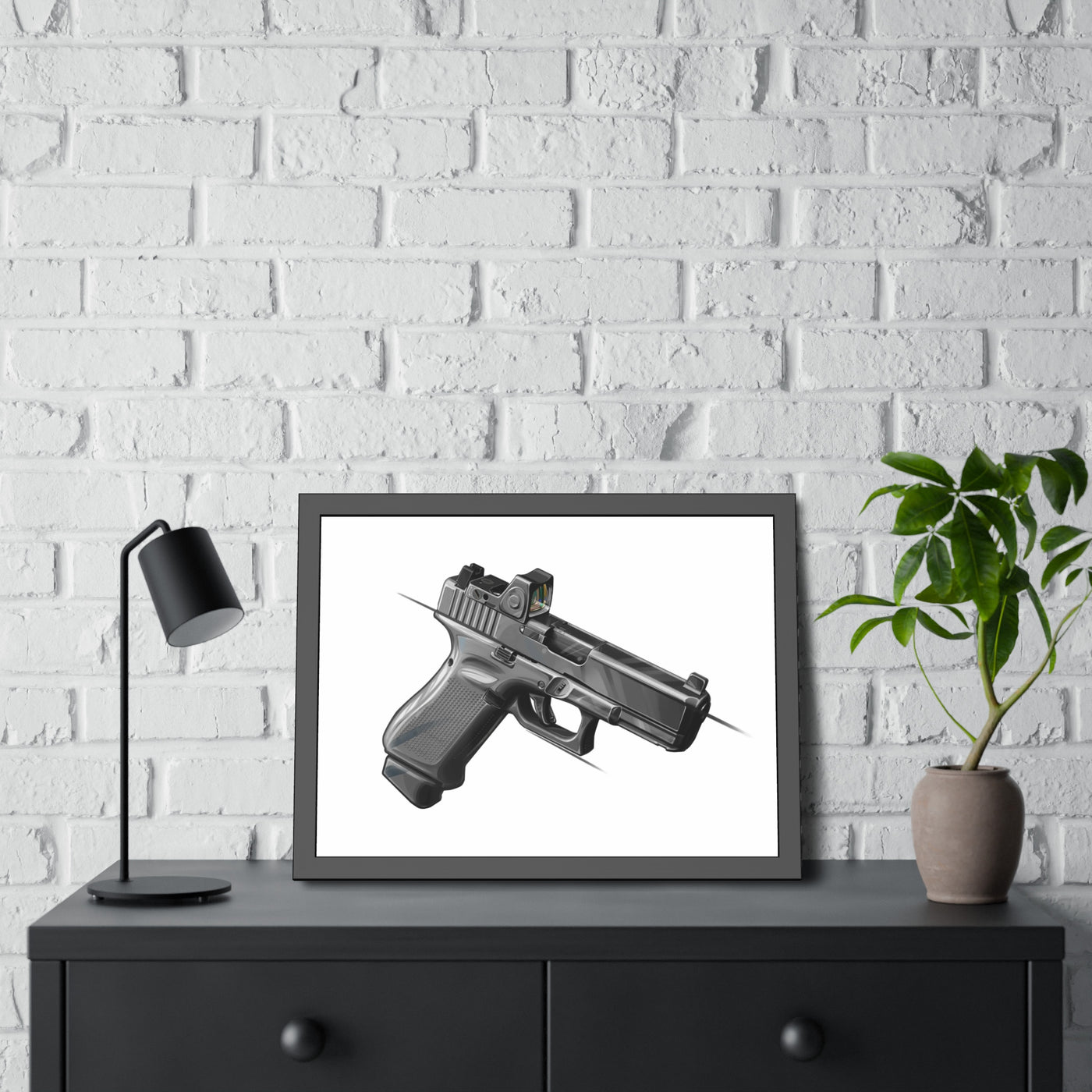 The Last Resort - OG Grey Poly Pistol Painting - Just The Piece - Black Frame - Value Collection