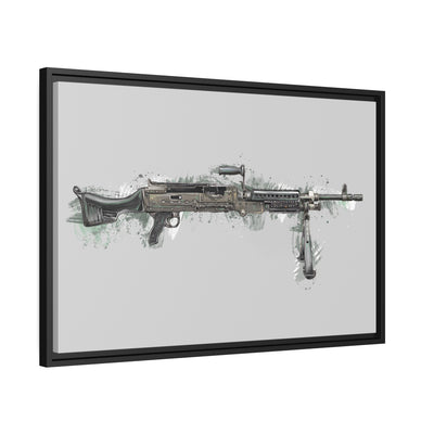 M240B - Belt Fed 7.62x51 Machine Gun - Grey Background - Black Framed Wrapped Canvas - Value Collection