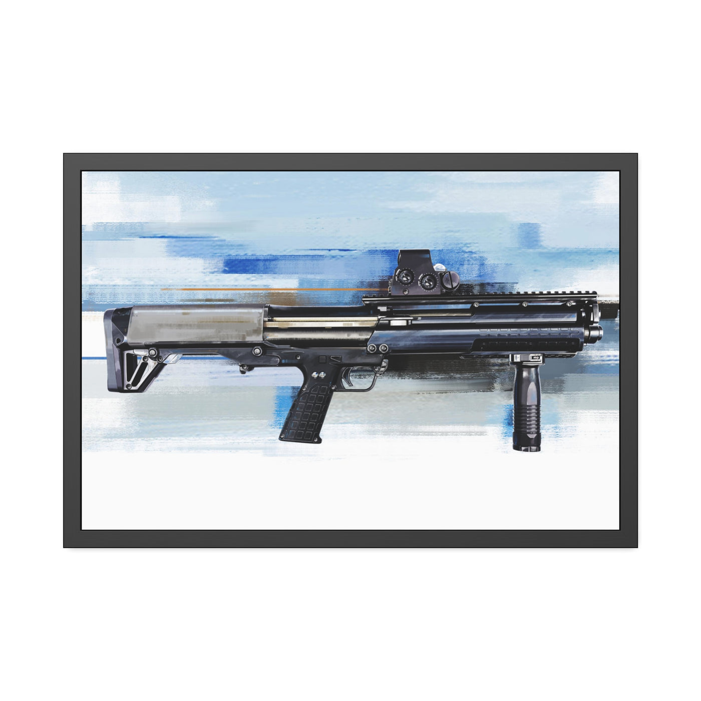 Tactical Bullpup Shotgun Painting - Blue Background - Black Frame - Value Collection