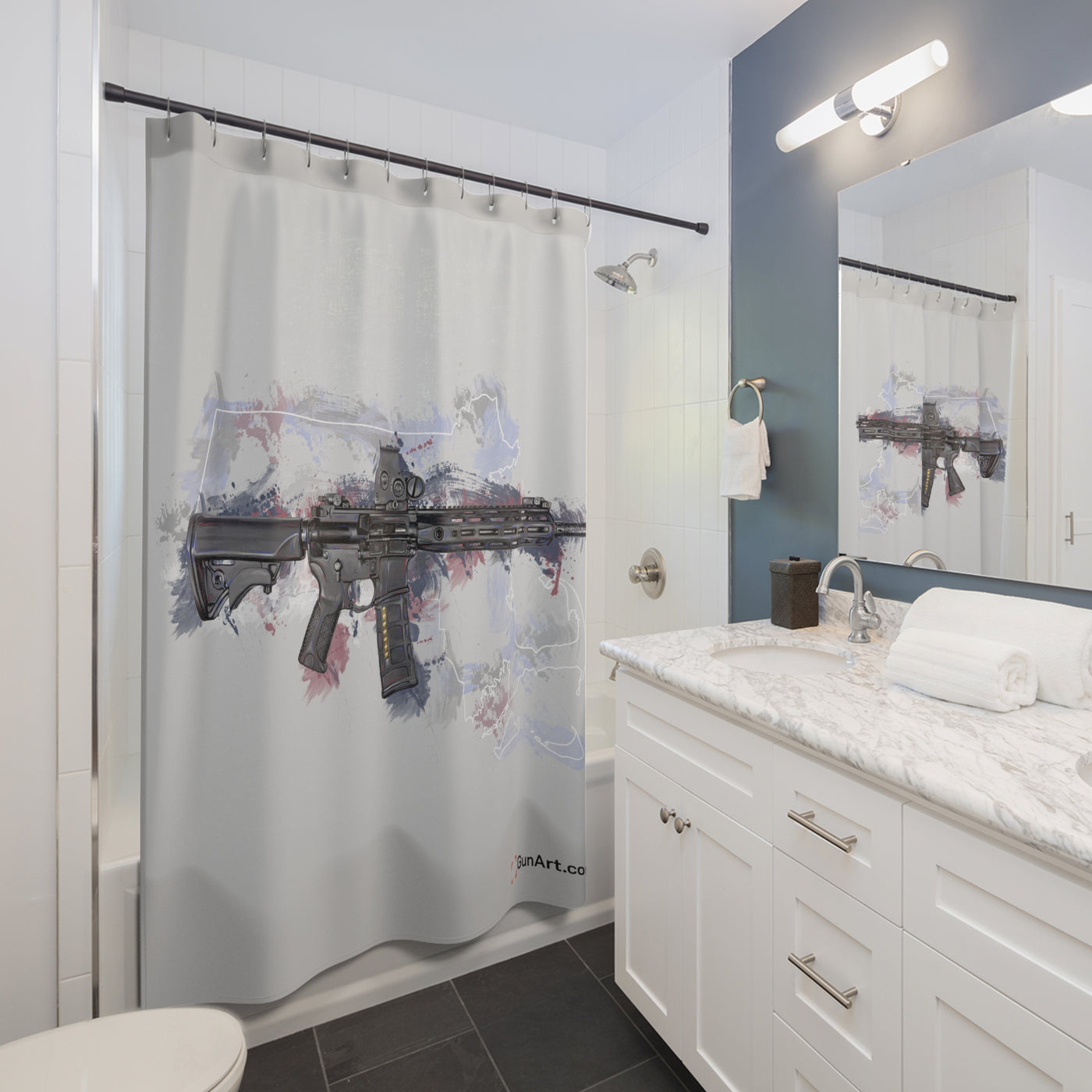 Defending Freedom - Massachussetts - AR-15 State Shower Curtains - White State