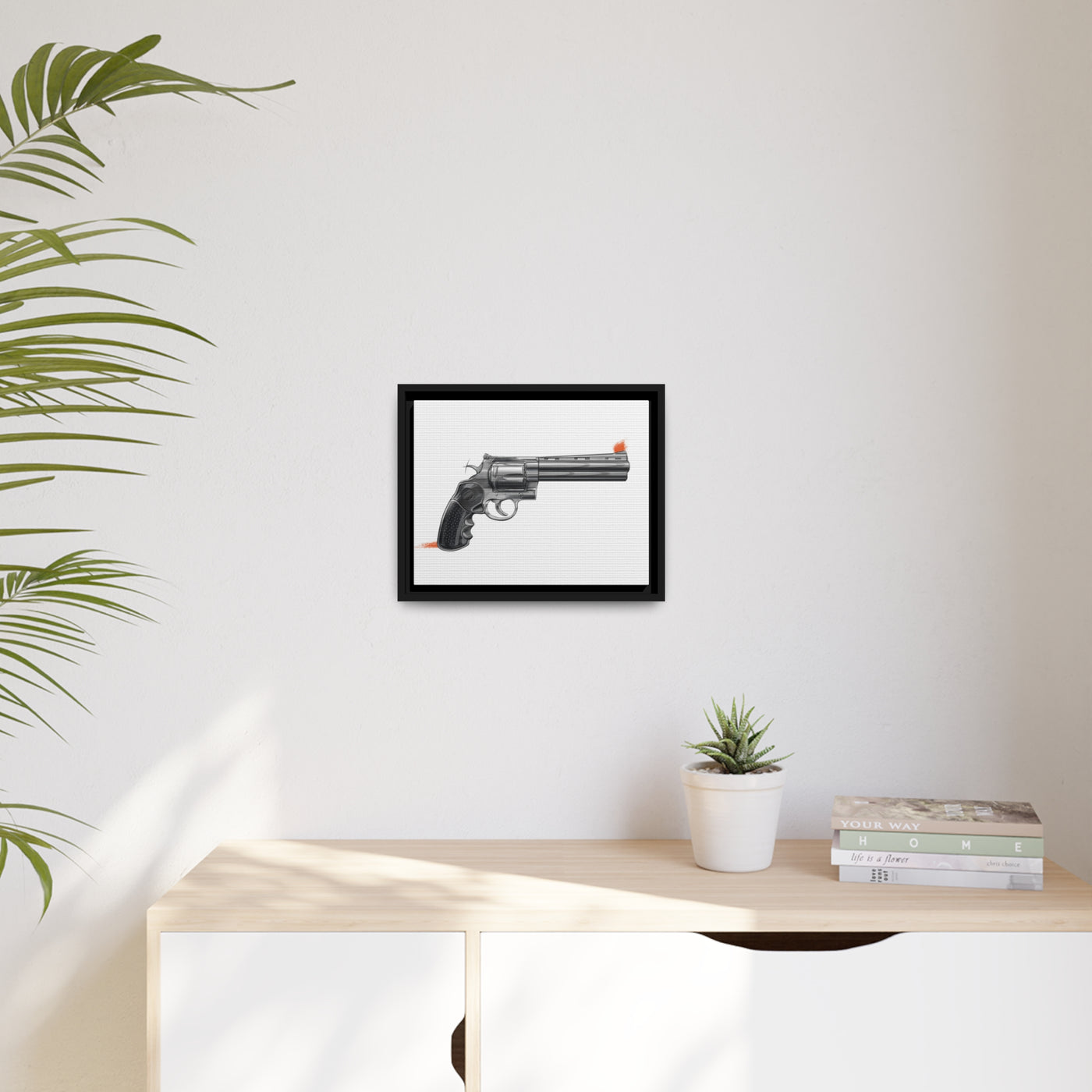 Stainless .44 Mag Revolver Painting - Just The Piece - Black Framed Wrapped Canvas - Value Collection