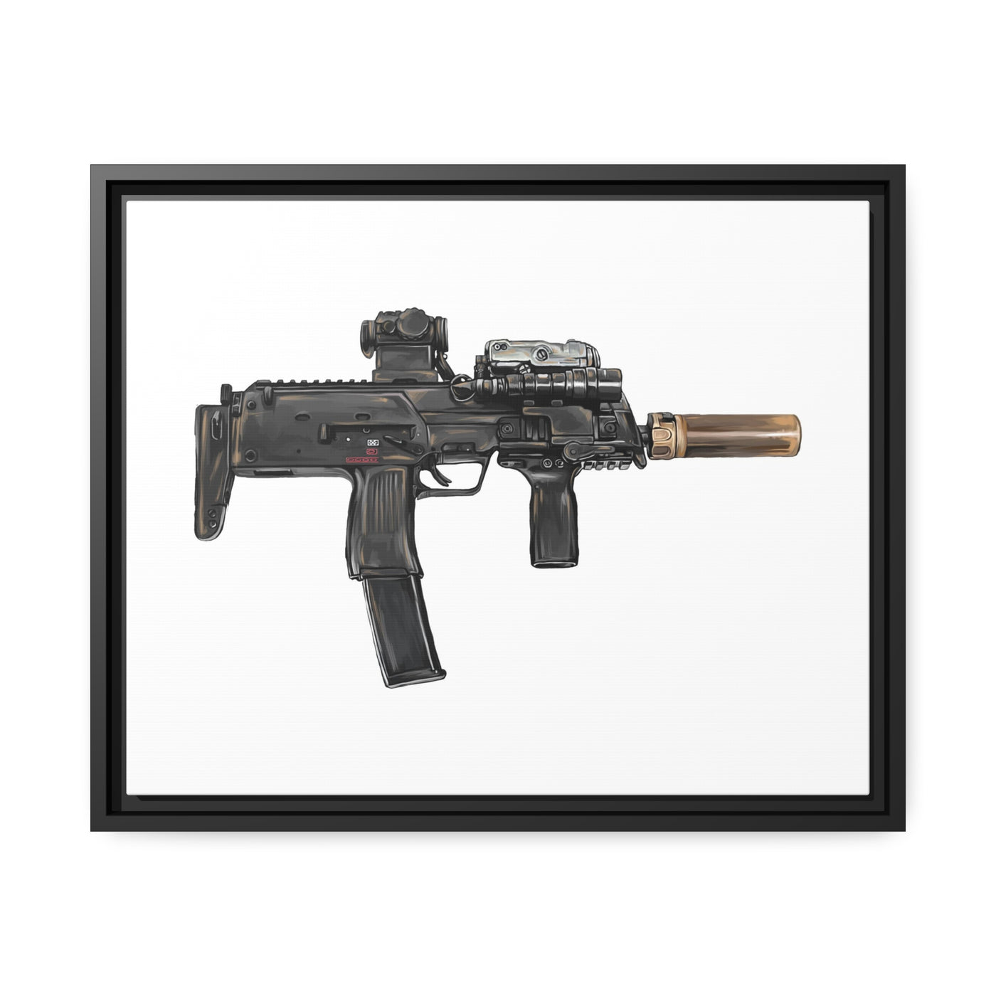 German 4.6x30mm Sub Machine Gun Painting - Just The Piece - Black Framed Wrapped Canvas - Value Collection