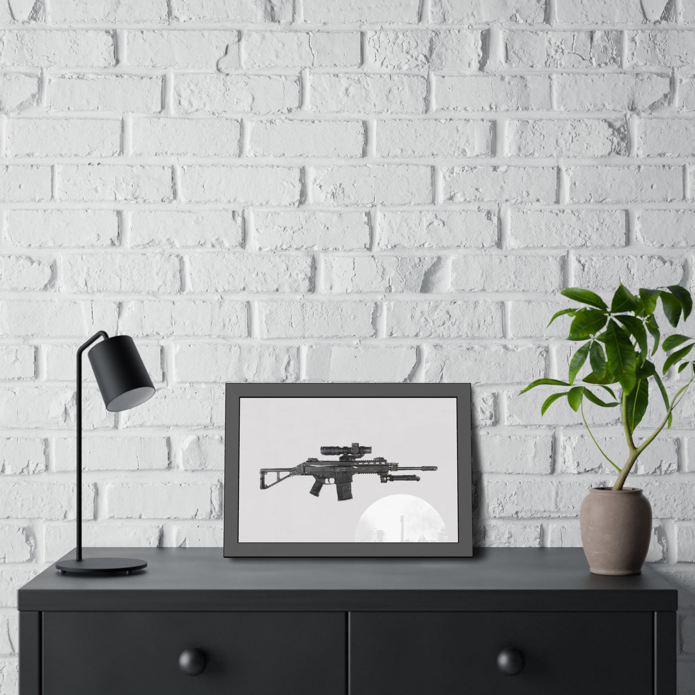 The Urban Sniper Painting - White Background - Black Frame - Value Collection