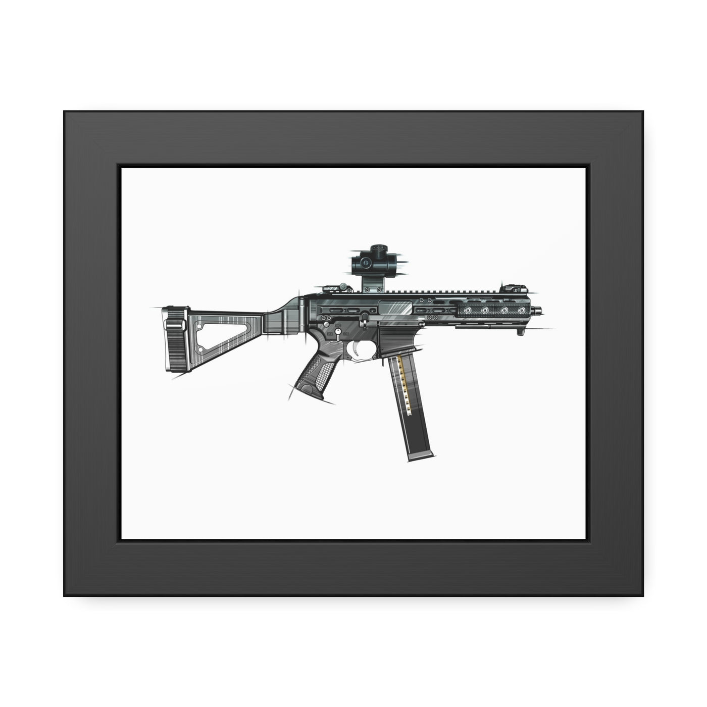 .45 Cal SMG Painting - Just The Piece - Black Frame - Value Collection