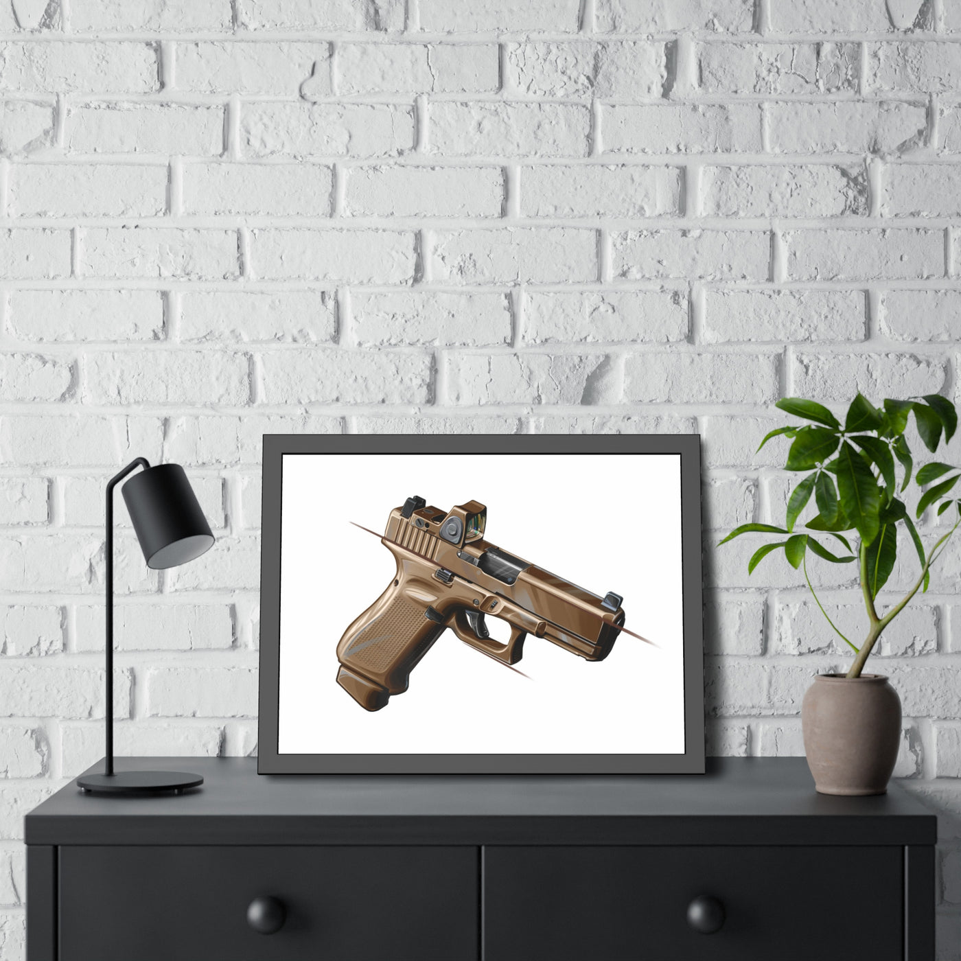 The Last Resort - OG Tan Poly Pistol Painting - Just The Piece - Black Frame - Value Collection