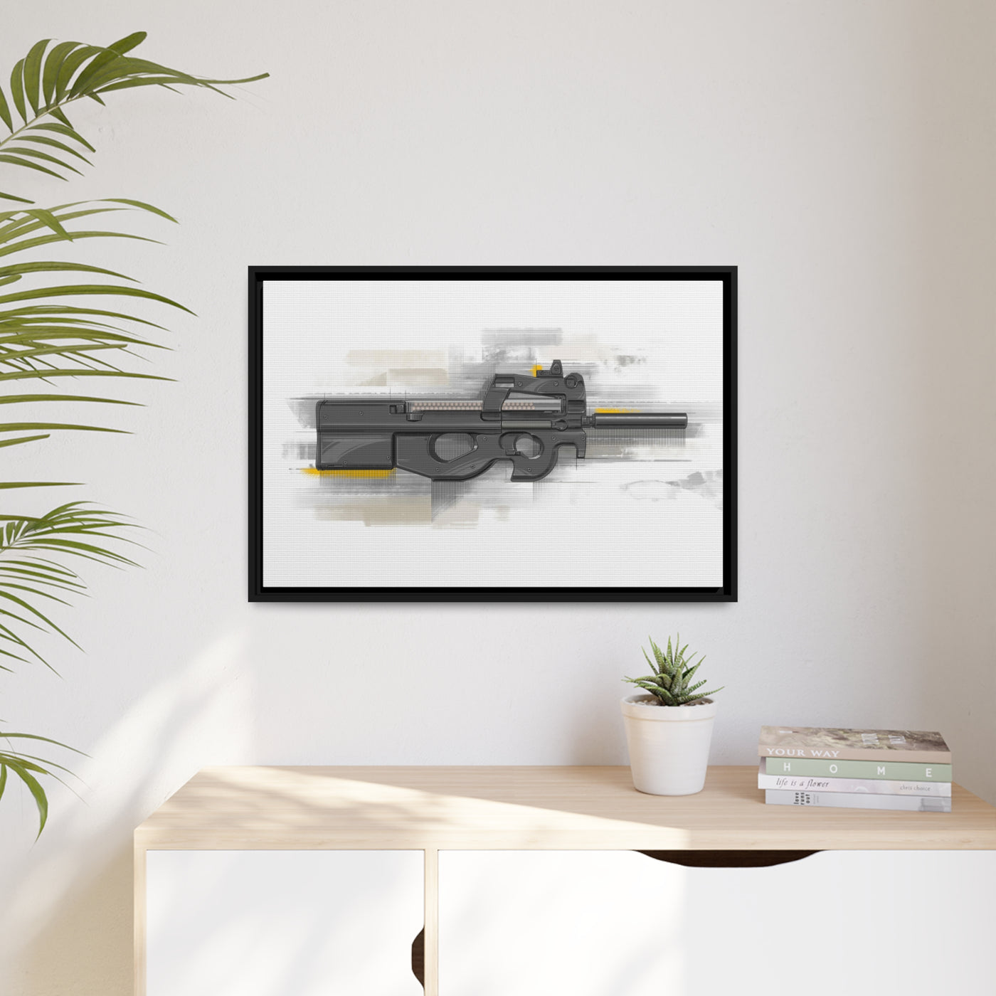 Secret Service Subgun - Bullpup 5.7x28mm Painting - Black Framed Wrapped Canvas - Value Collection