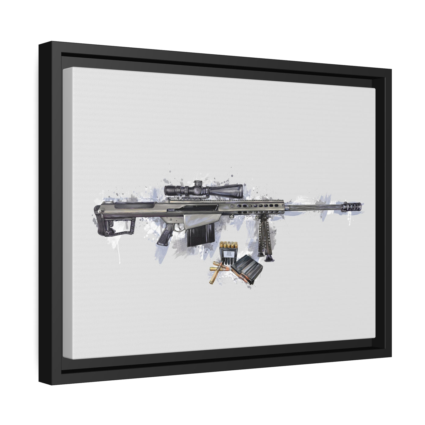 The Long-Range Legend - .50 Cal BMG Rifle Painting - Blue Accents - Black Framed Wrapped Canvas - Value Collection