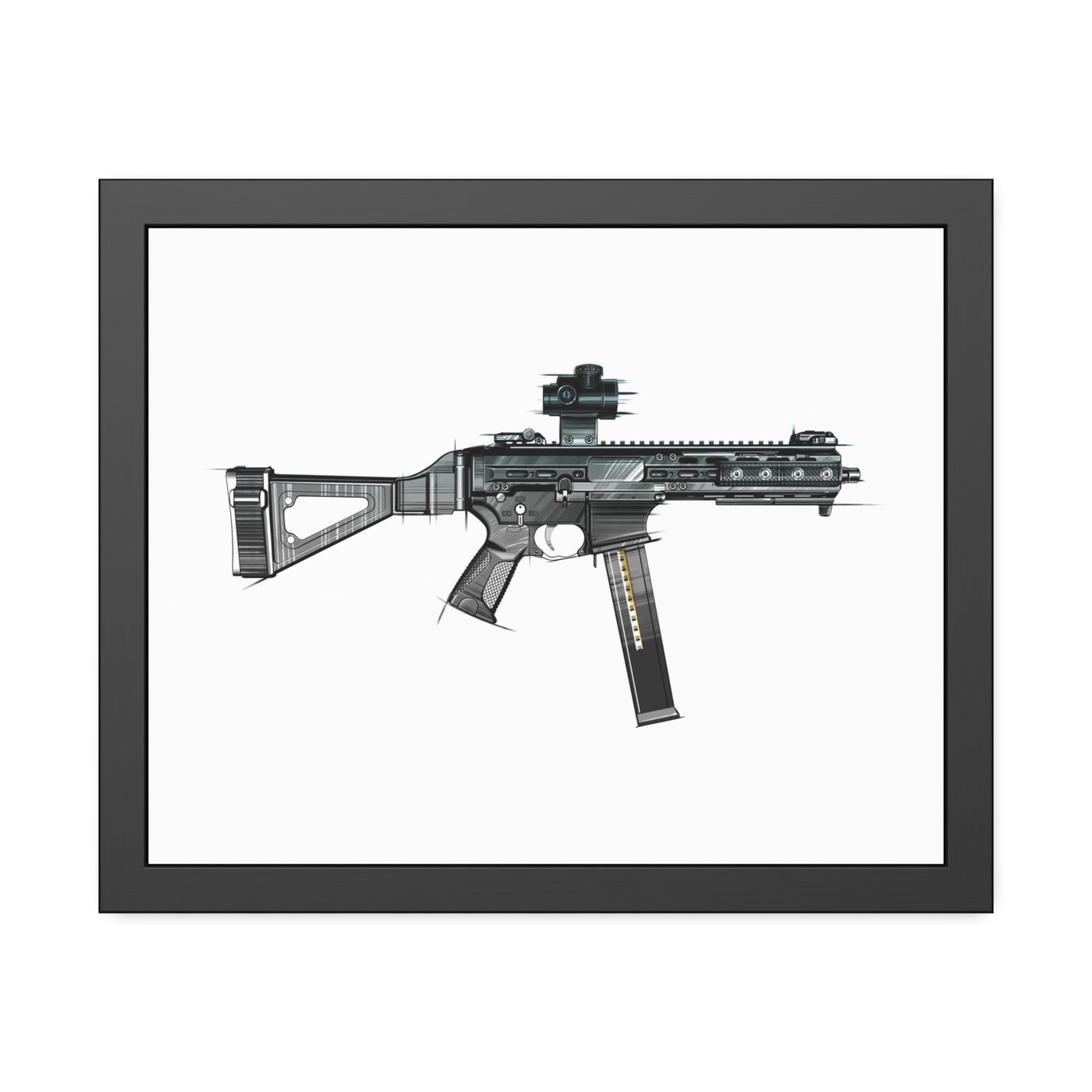 .45 Cal SMG Painting - Just The Piece - Black Frame - Value Collection