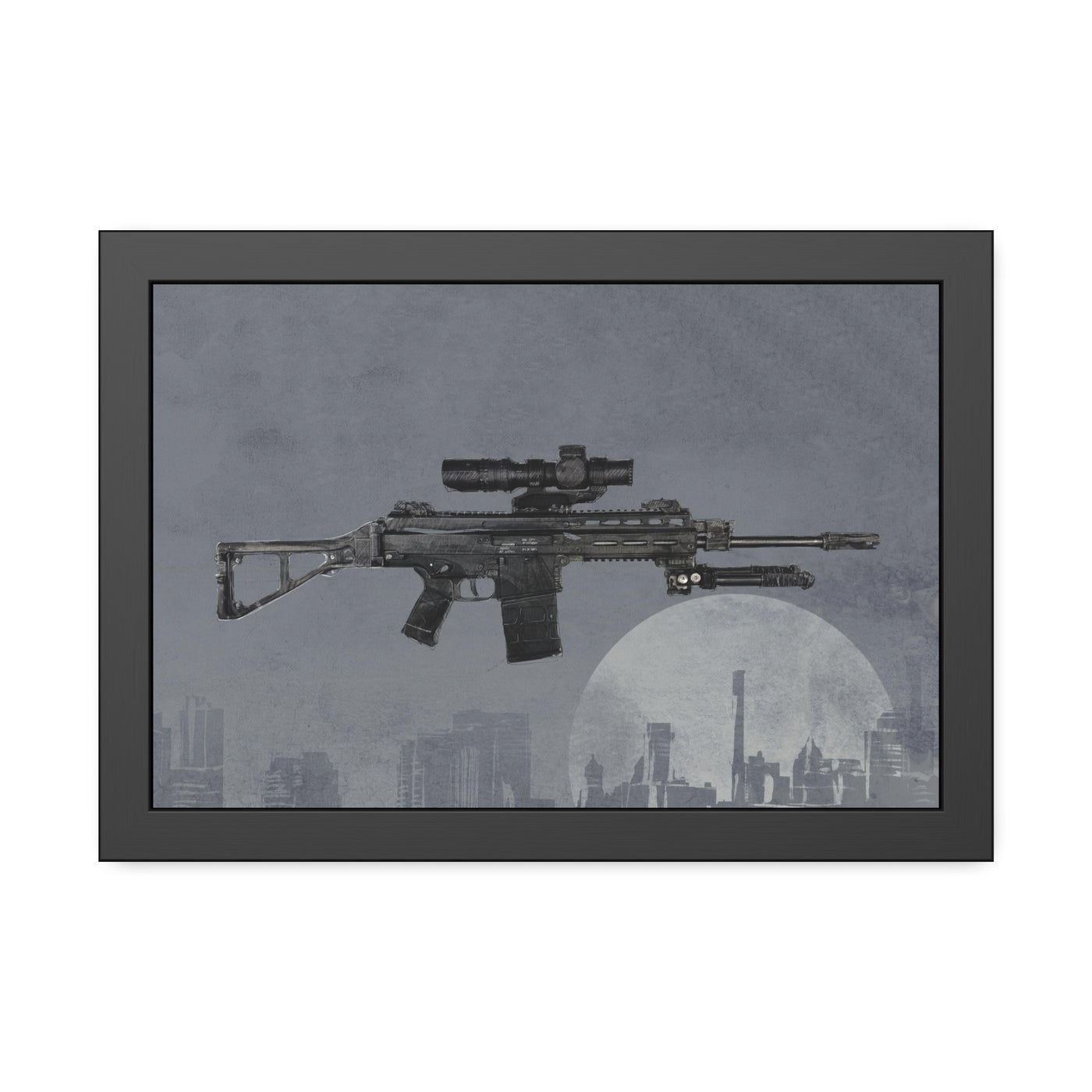 The Urban Sniper Painting - Grey Background - Black Frame - Value Collection