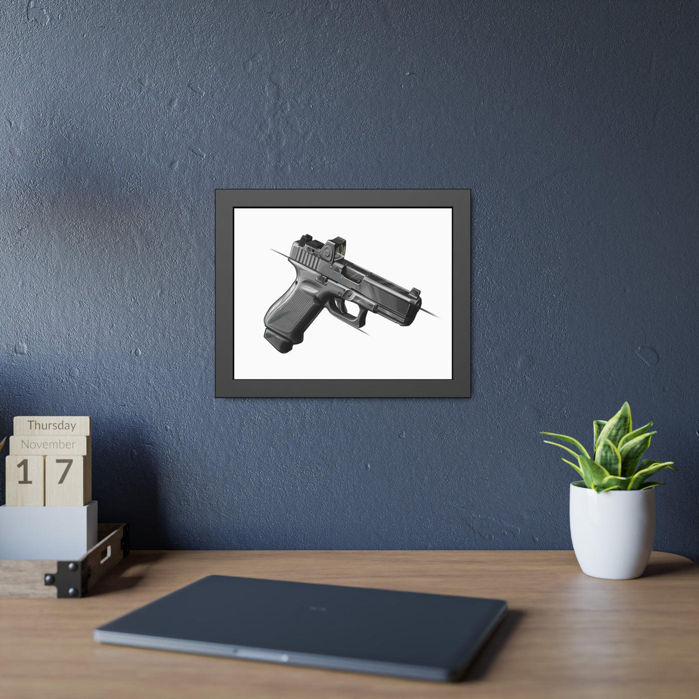 The Last Resort - OG Grey Poly Pistol Painting - Just The Piece - Black Frame - Value Collection