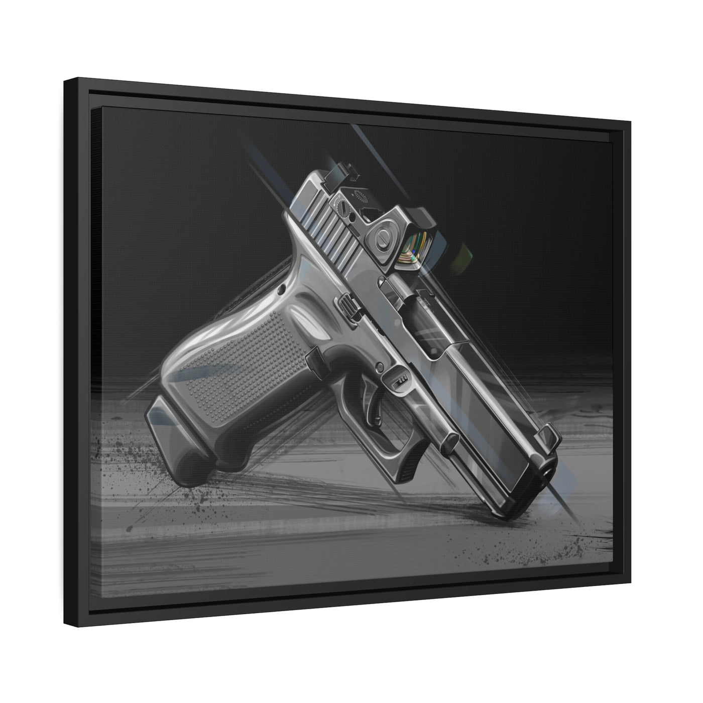 The Last Resort - OG Grey Poly Pistol Painting - Black Framed Wrapped Canvas - Value Collection