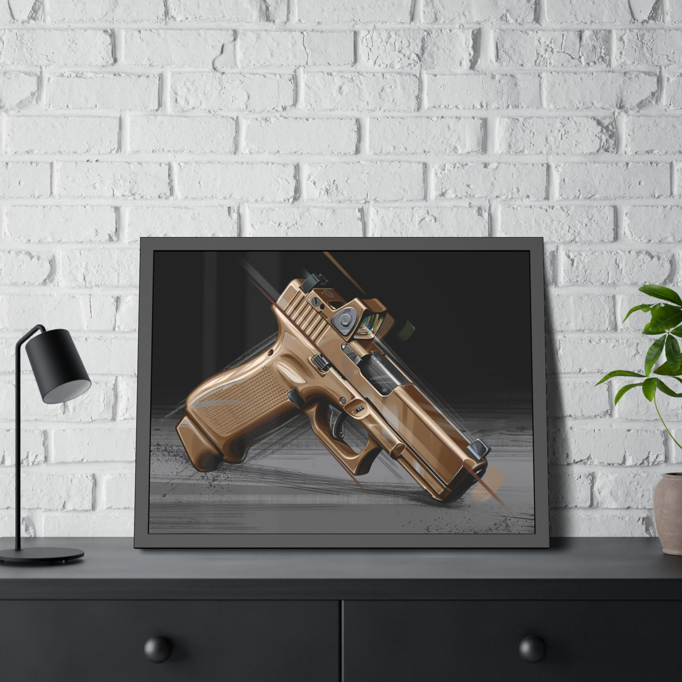 The Last Resort - OG Tan Poly Pistol Painting - Black Frame - Value Collection