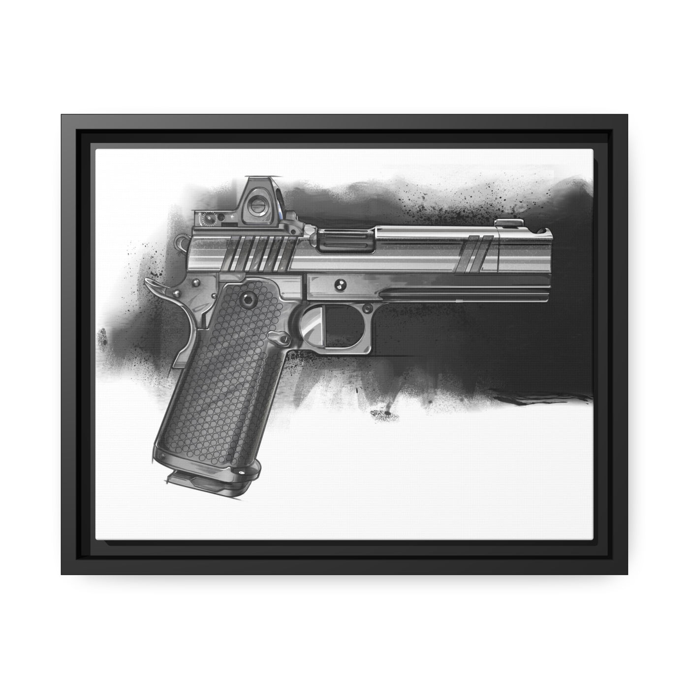 2011 Black & White Pistol Painting - Black Framed Wrapped Canvas - Value Collection