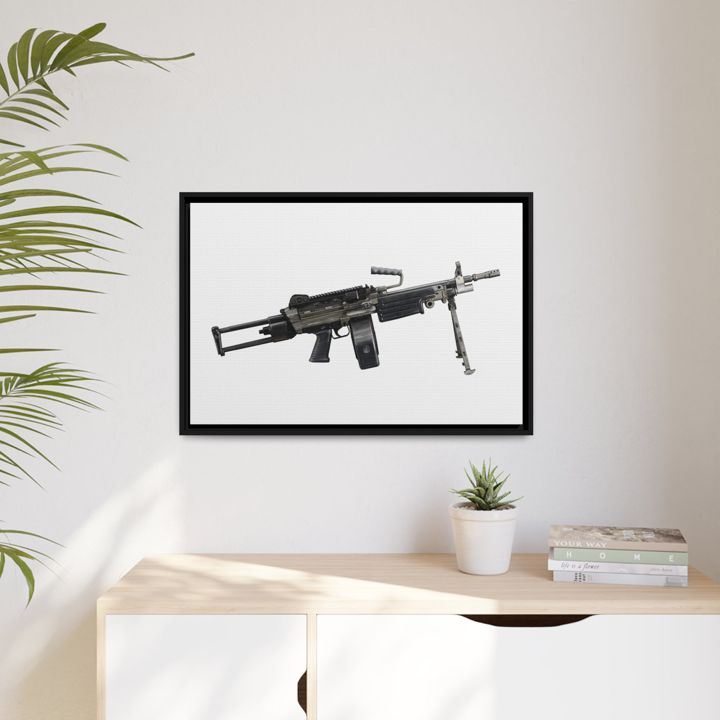 Belt-Fed 5.56x45mm Light Machine Gun Painting - Just The Piece - Black Framed Wrapped Canvas - Value Collection