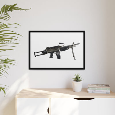 Belt-Fed 5.56x45mm Light Machine Gun Painting - Just The Piece - Black Framed Wrapped Canvas - Value Collection