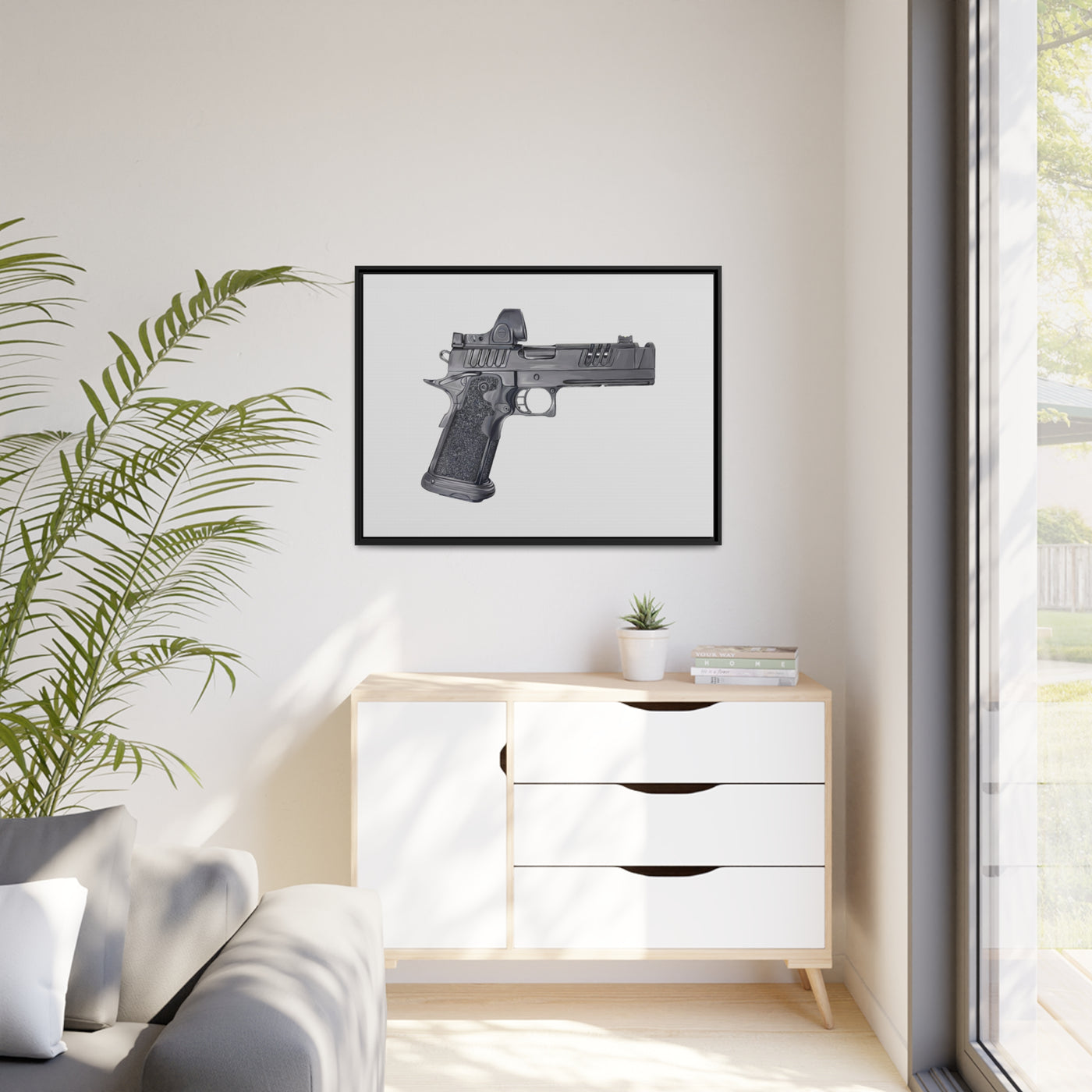 2011 Delta Pistol Painting - Just The Piece - Black Framed Wrapped Canvas - Value Collection