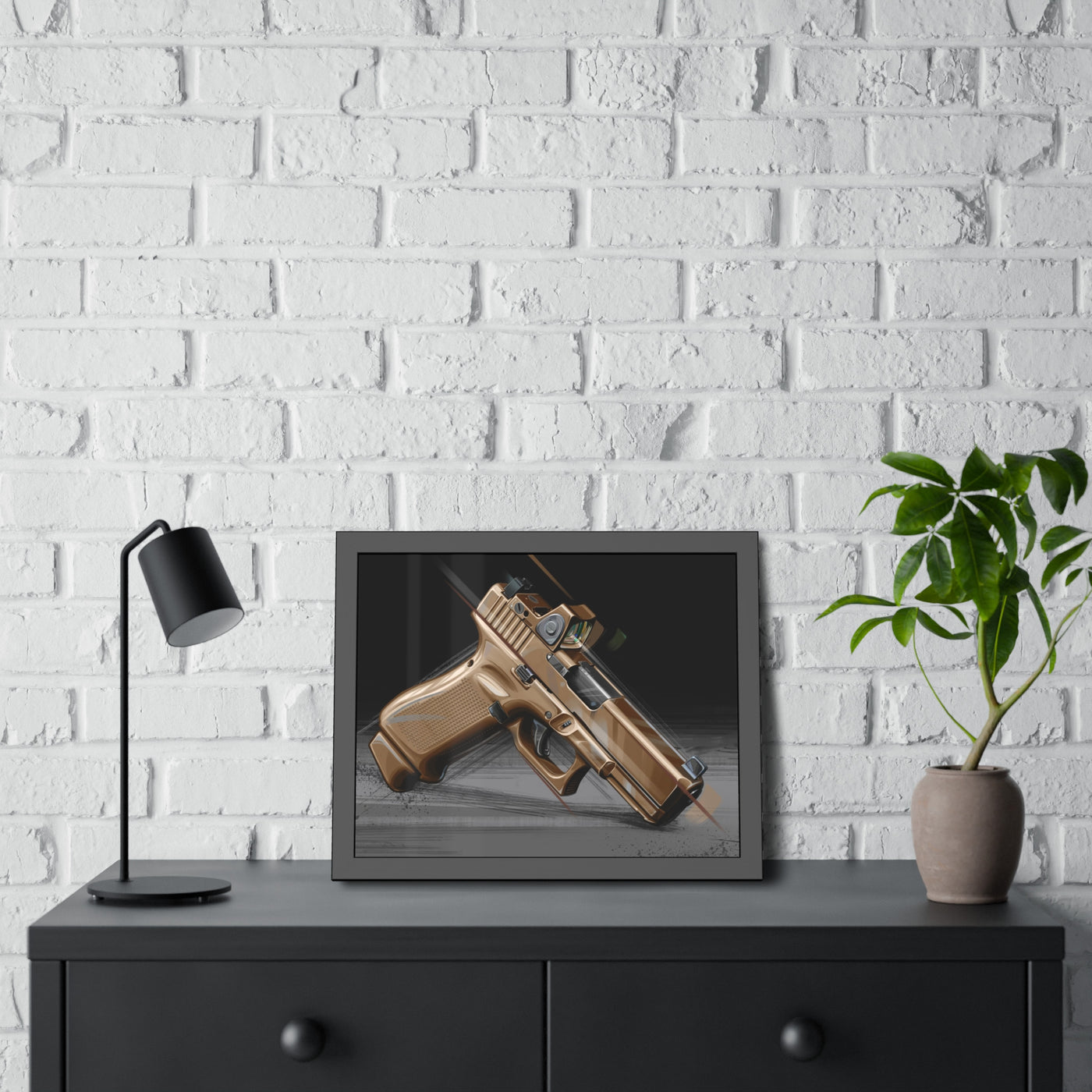 The Last Resort - OG Tan Poly Pistol Painting - Black Frame - Value Collection