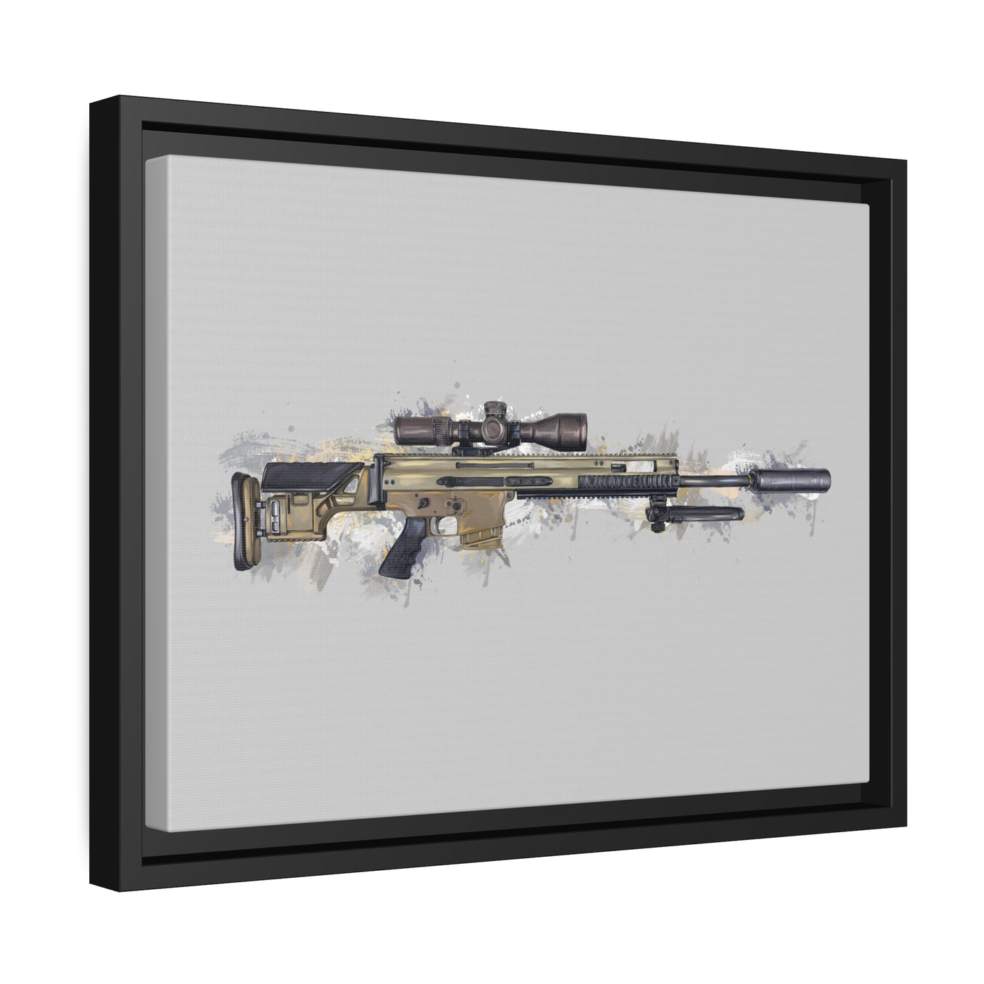 Socom Sniper Rifle Painting - Black Framed Wrapped Canvas - Value Collection