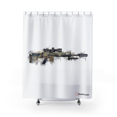 Socom Sniper Rifle Shower Curtains - White Background