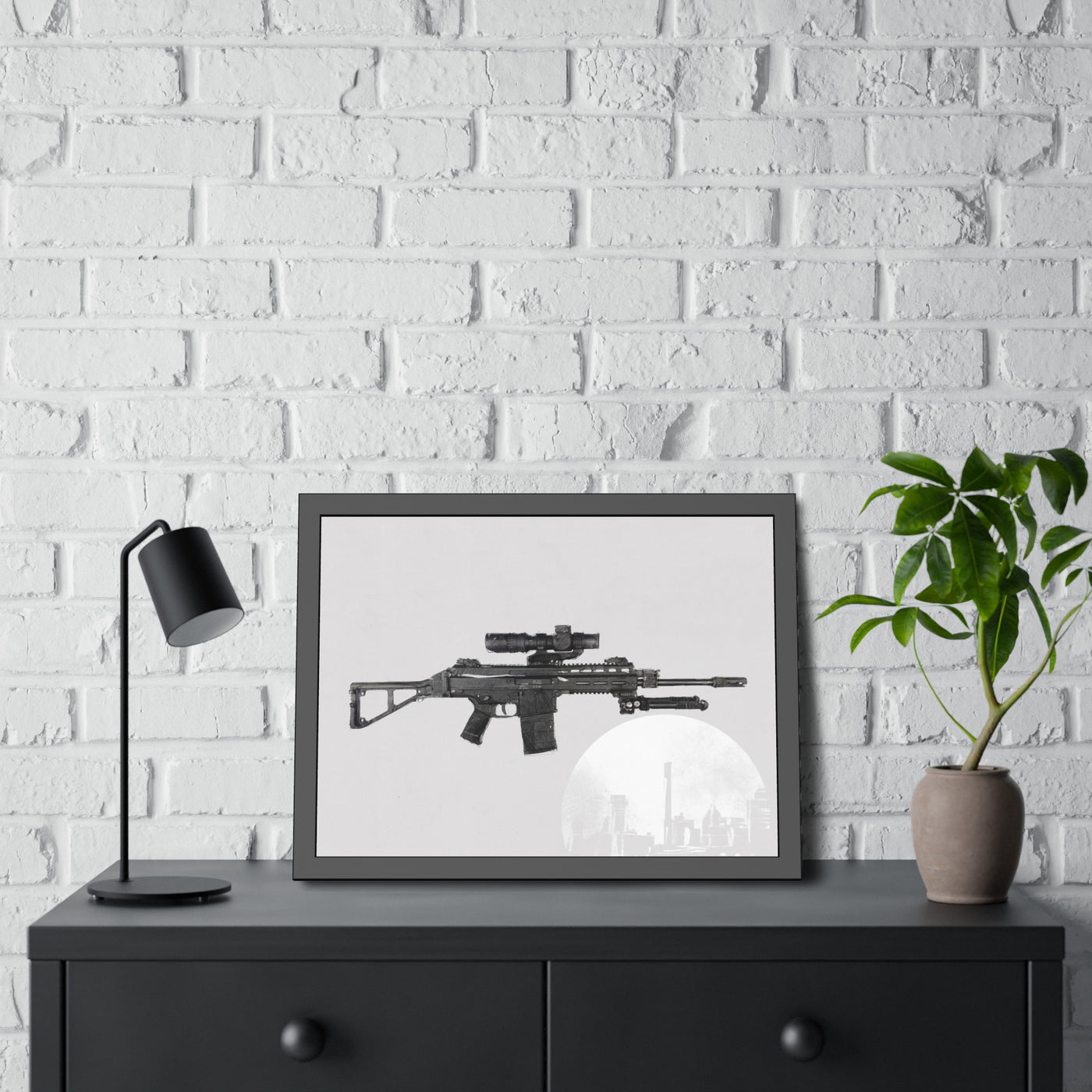 The Urban Sniper Painting - White Background - Black Frame - Value Collection