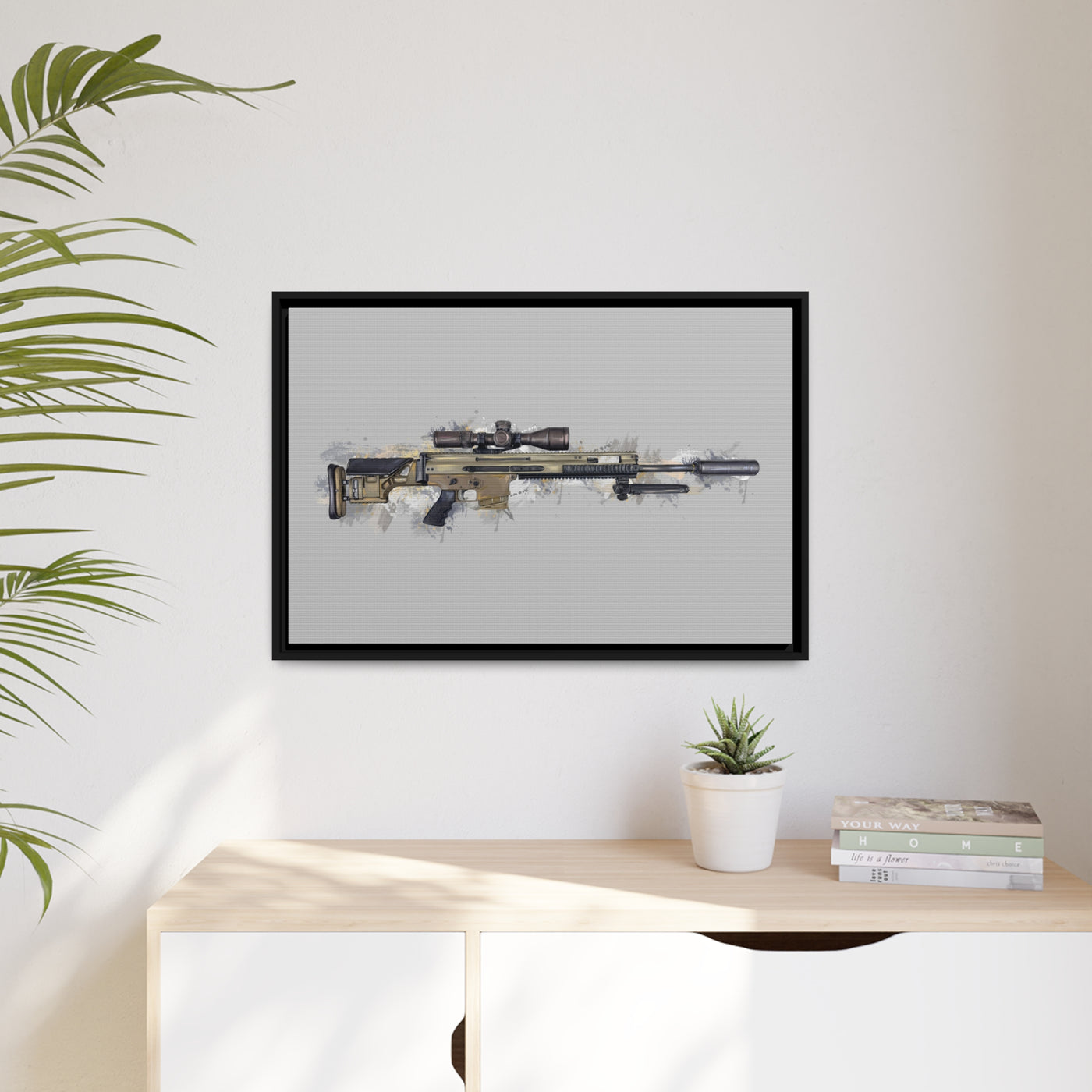 Socom Sniper Rifle Painting - Black Framed Wrapped Canvas - Value Collection