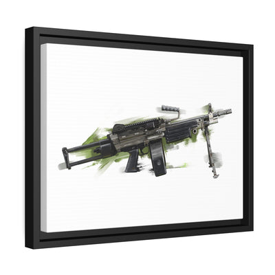 Belt-Fed 5.56x45mm Light Machine Gun Painting - Green Background - Black Framed Wrapped Canvas - Value Collection